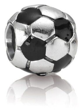 PANDORA Black Enamel Soccer Ball Charm Authentic Silver Sports Athletic